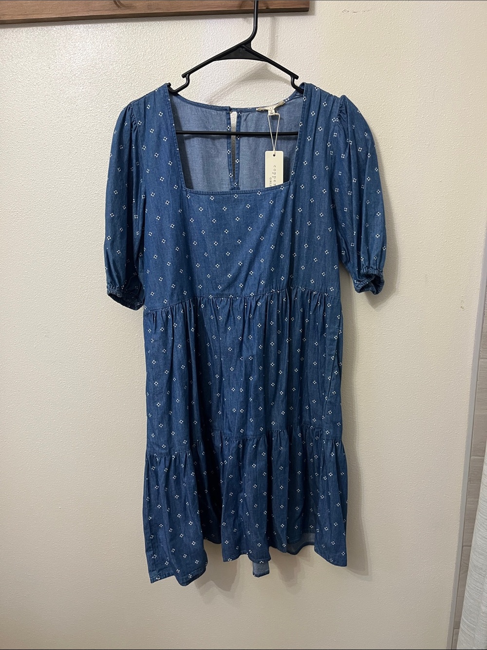 Copper Key Girls Blue Square Neck Tiered Denim Dress